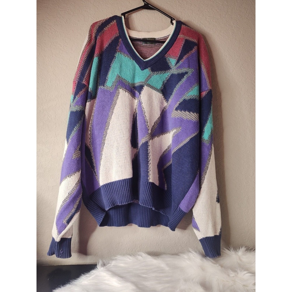 Men's Descente Vintage Golf Collection Multicolored Sweater Coogi Style Pullover